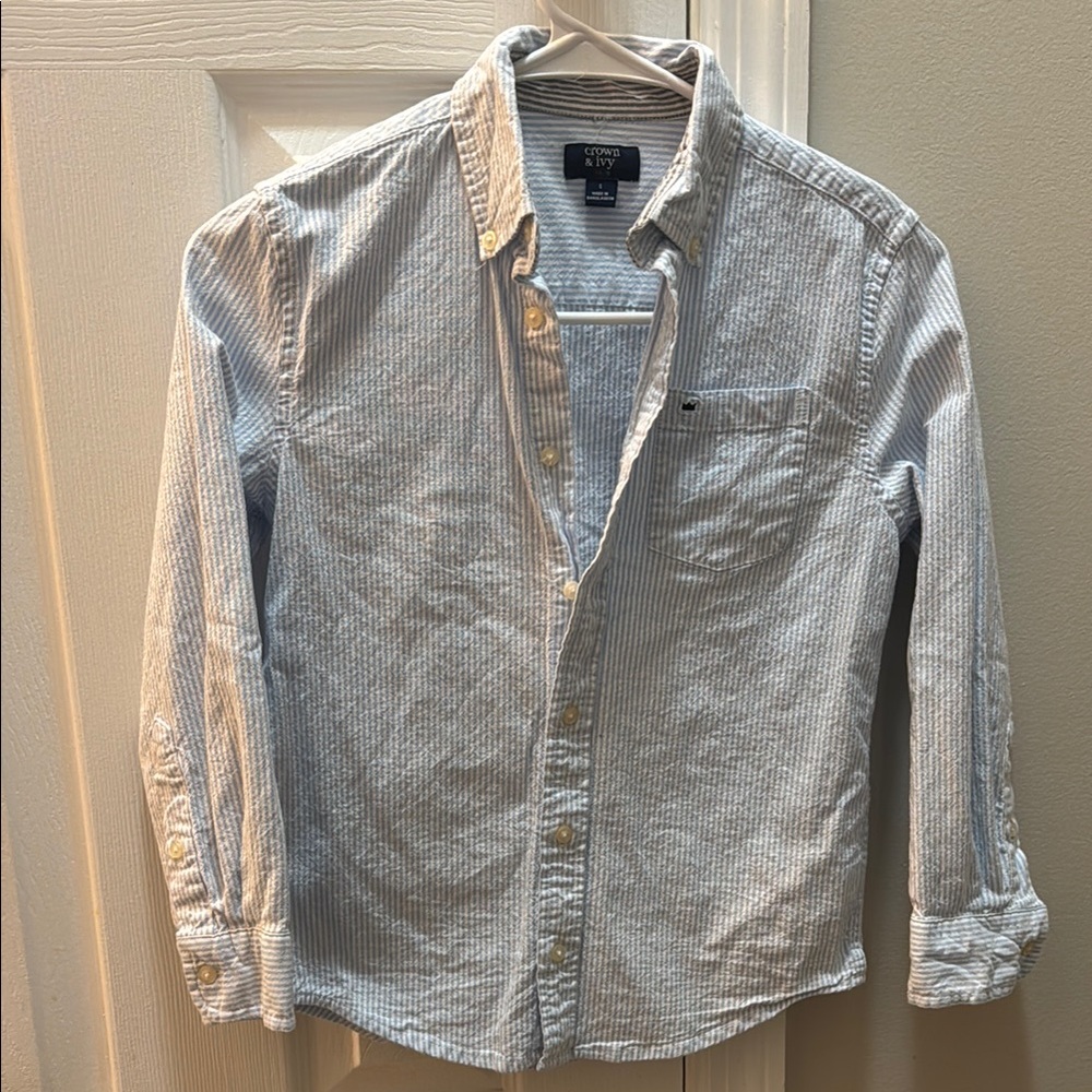 Crown & ivy  Light Blue White Stripe Shirt